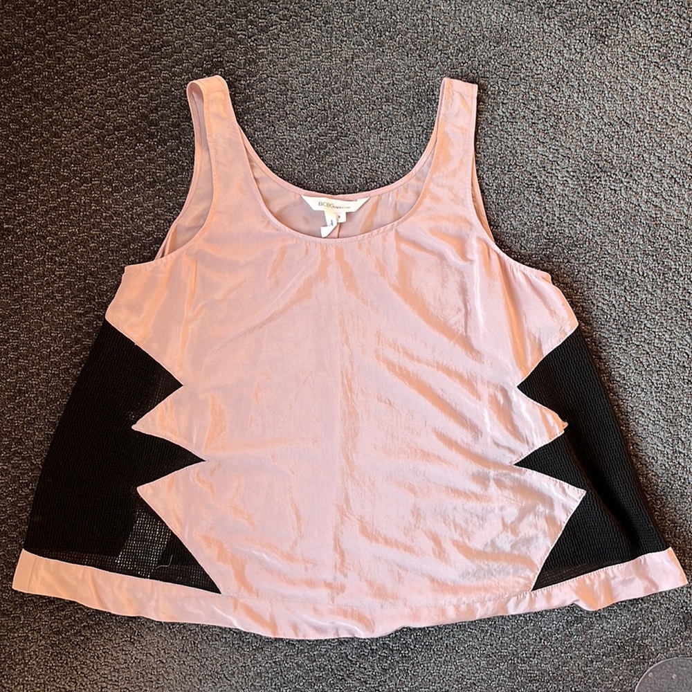 BCBGeneration sleeveless flowy top with mesh detail